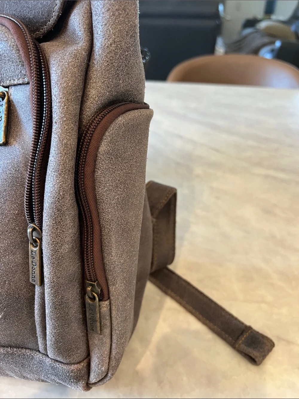 LeDonne Men's Taupe Distressed Leather Backpack